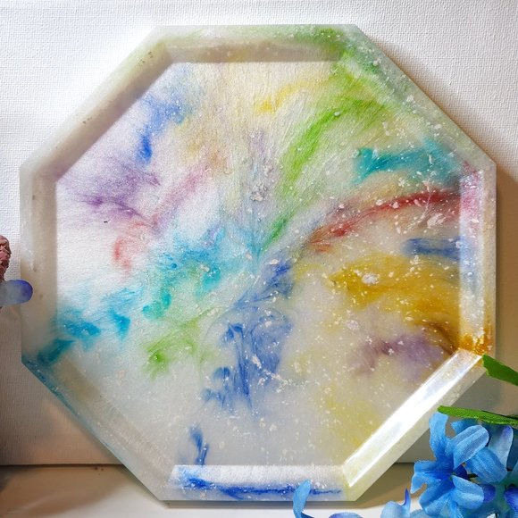 Other - Handmade White and Rainbow Jewelry/Trinket Tray